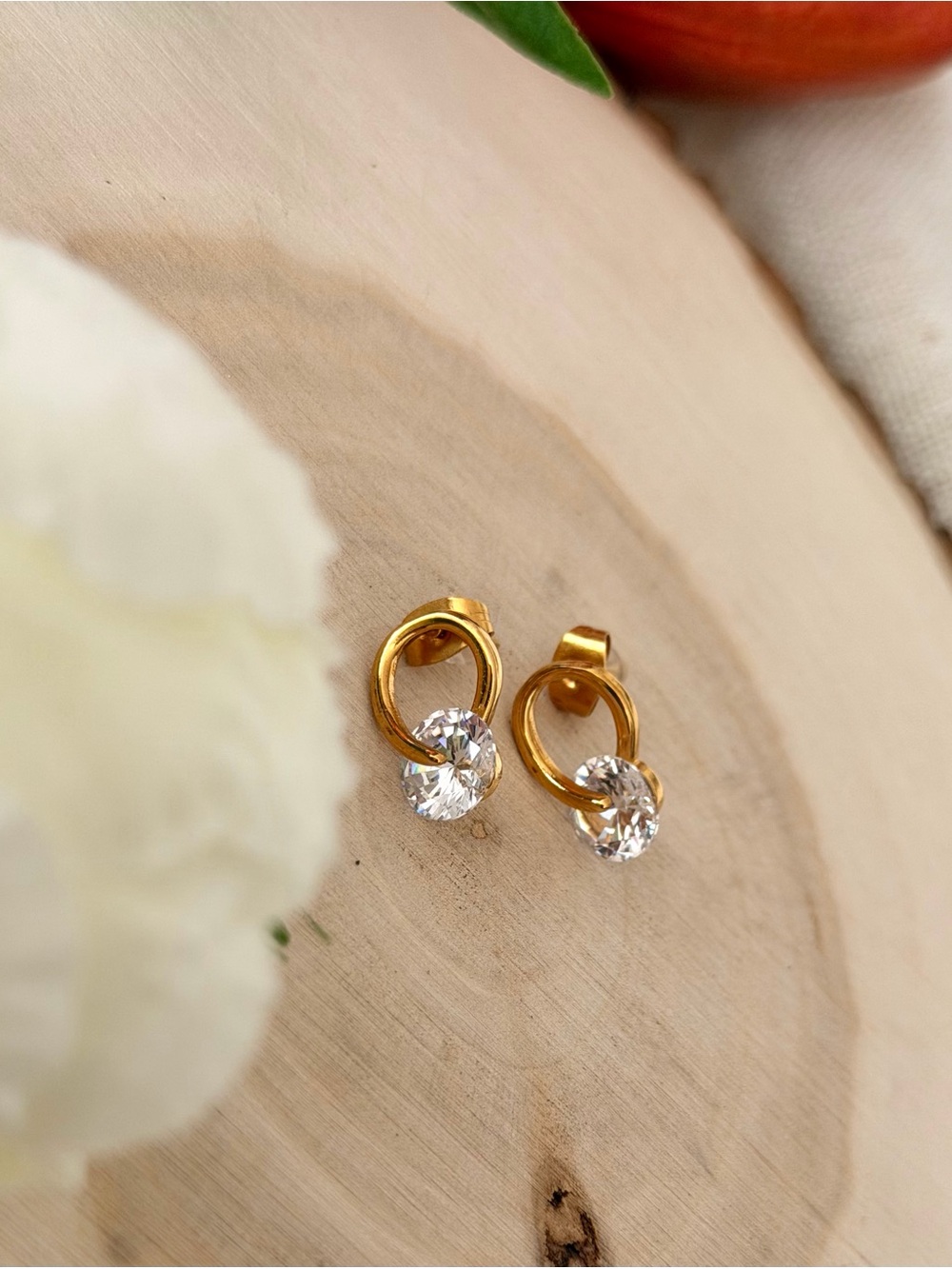 Gold Loop Crystal Stud Earrings by